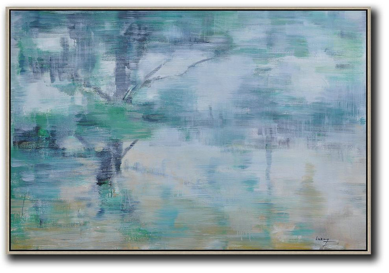 Original Painting Hand Made Large Abstract Art,Horizontal Abstract Landscape Oil Painting On Canvas,Abstract Oil Painting,Green,Light Yellow,Black